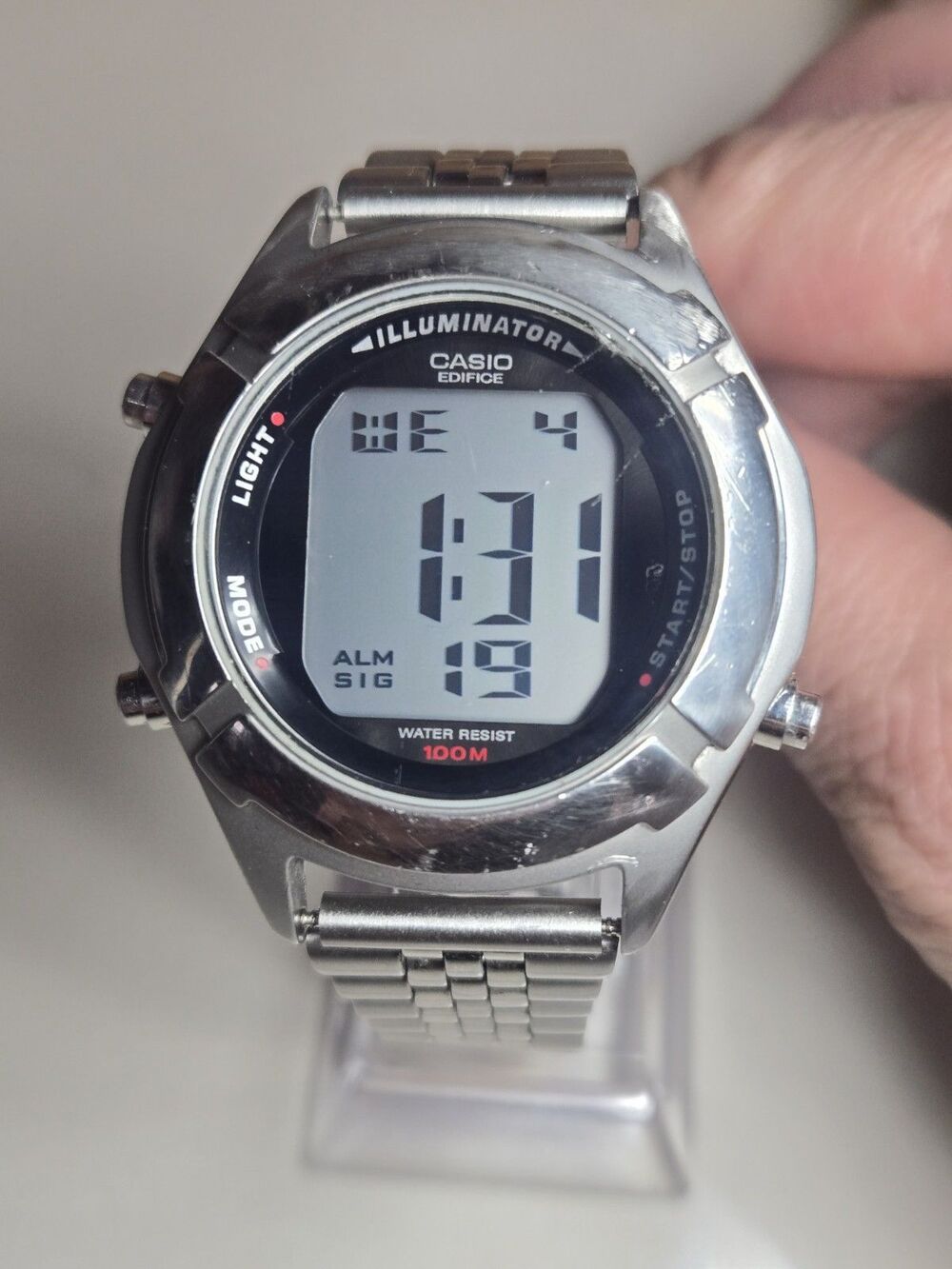 Casio Edifice EFD-101 stainless steel Digital Men's Watch. New Batt + Band
